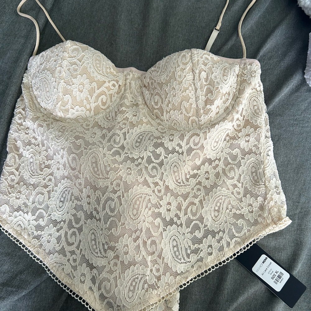 Fashion Nova Cream Lace Crop Top